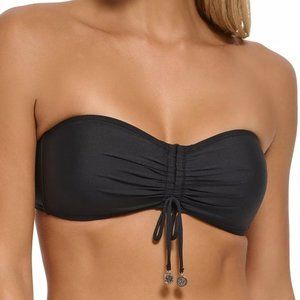 Dkny Bandeau-Style Tie-Front Bikini Top Black Size XL NWOT
